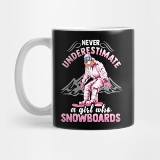 Never Underestimate A Girl Who Snowboards I Winter Snow graphic Mug